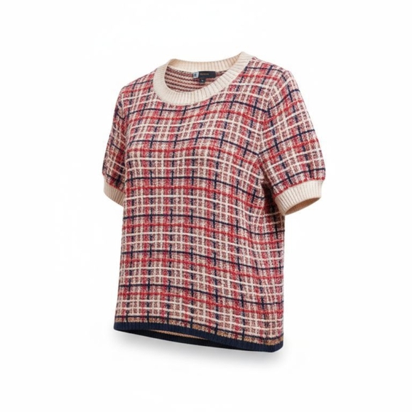 Ann Taylor Tweed Sweater In Coral & Navy Size Large Petite EUC $68 Retail - Picture 2 of 8